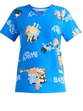 Bluey Women's Blue V-Neck Scrub Top